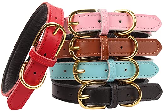 Adjustable Luxury Padded Pet Soft PU Leather Dog Collar