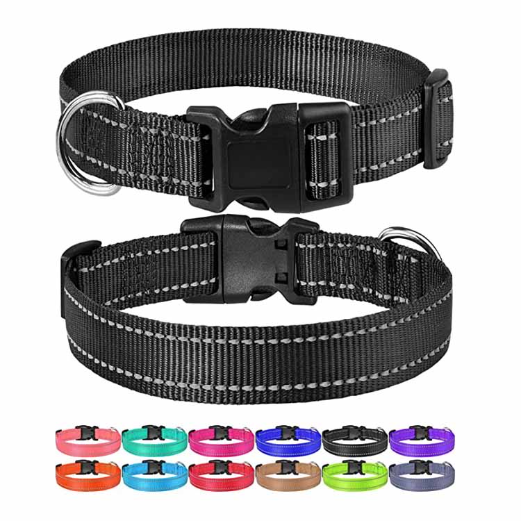 Adjustable Reflective Nylon Dog Collar with Quick Release Buckle