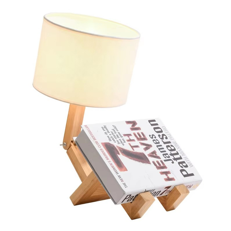 Popular Style Reading Study Wood Robot Shape Table Lamp