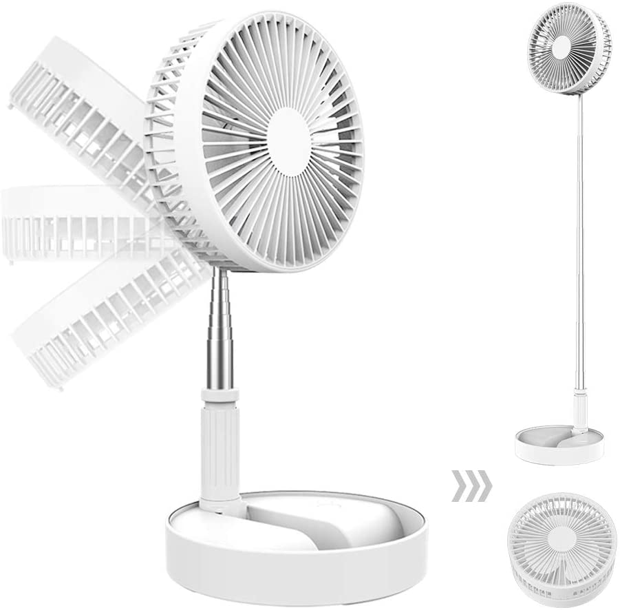 Portable Folding Telescopic Pedestal Rechargeable Fan with Light