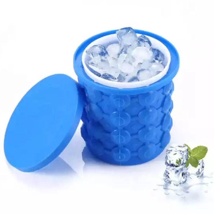 Portable Silicone Ice Cube Mold Maker Bucket with Lid