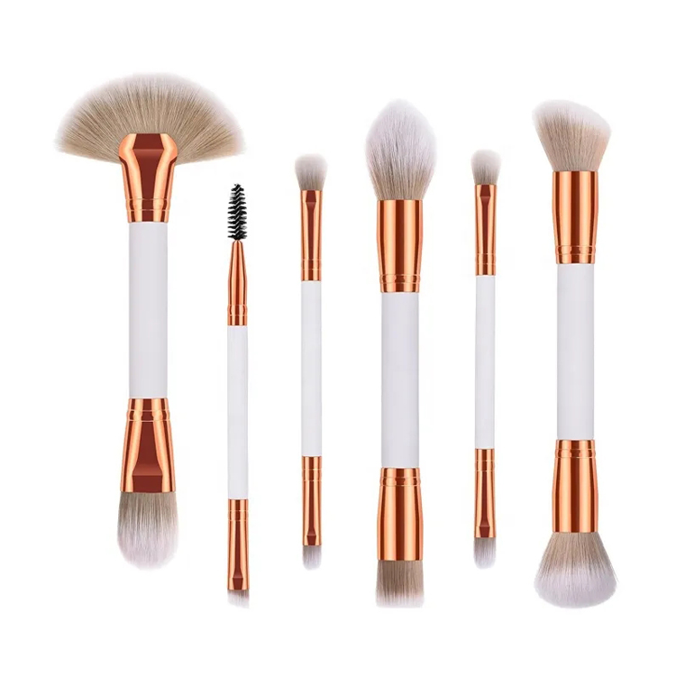 Professional 6pcs Double-Sided White Makeup Brush Set